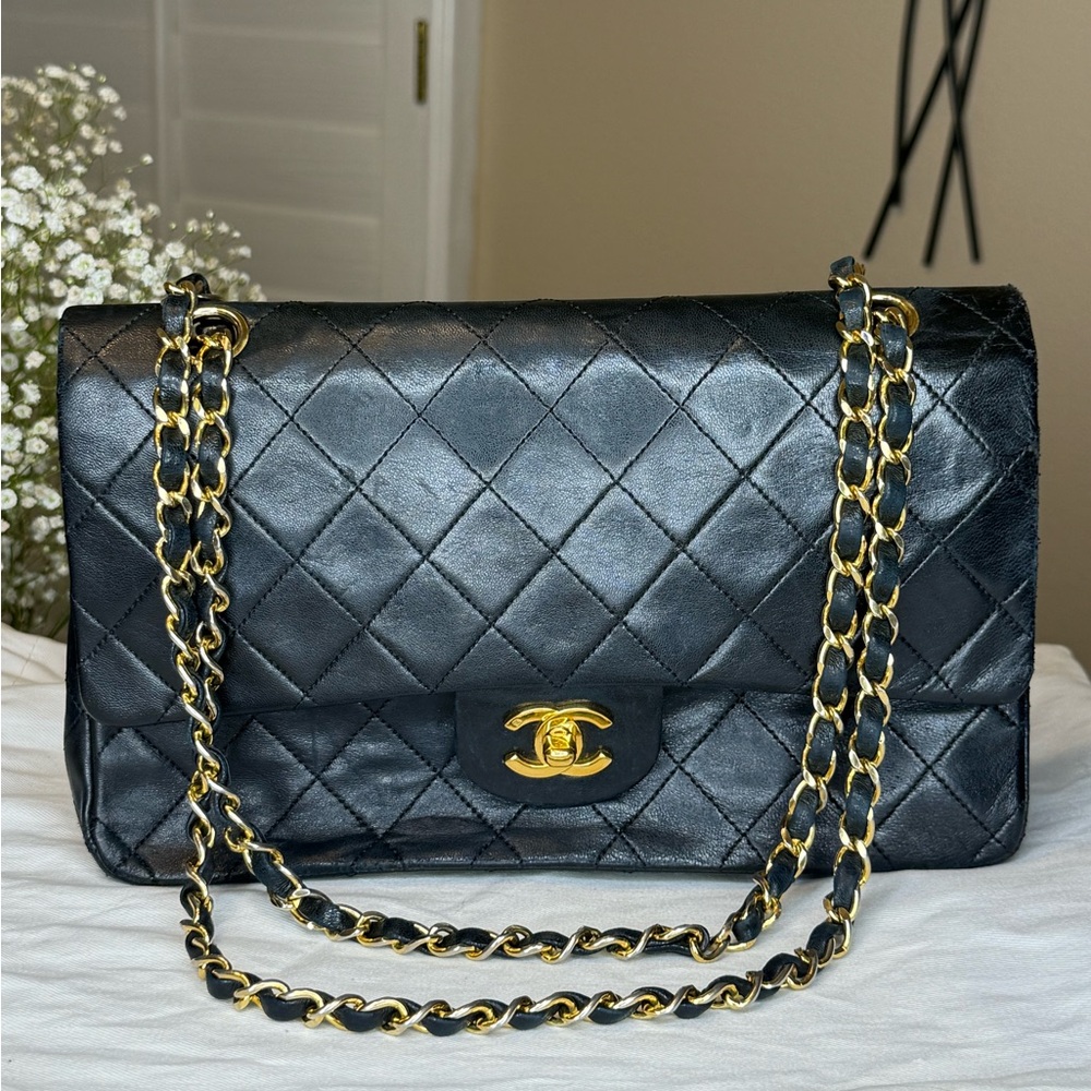 CHANEL Double Flap 25 Quilted CC Lambskin w/Chain Shoulder Bag/Gold Chain